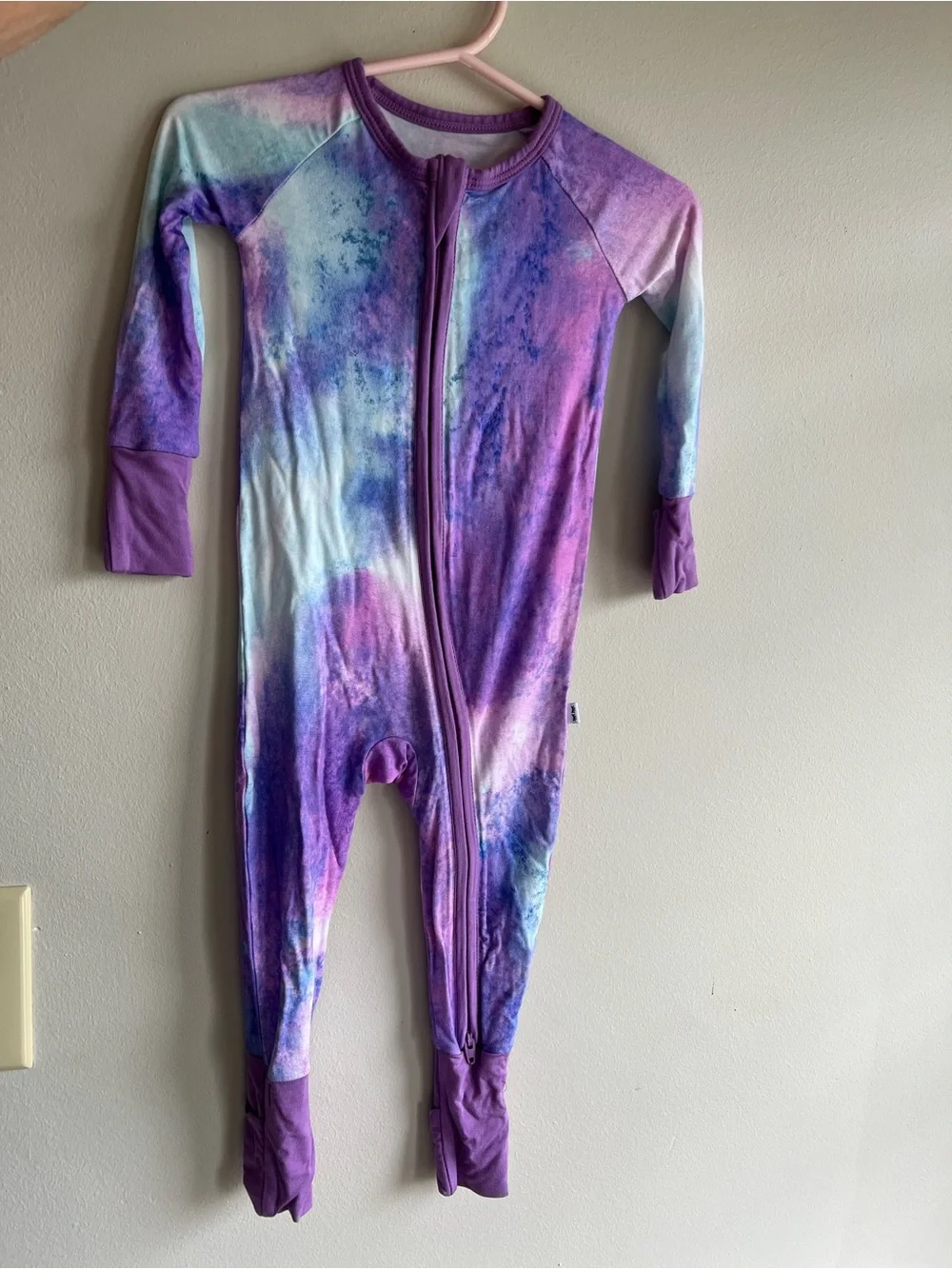 Little Sleepies Purple and Blue Tie-Dye Zippered One-Piece Footie